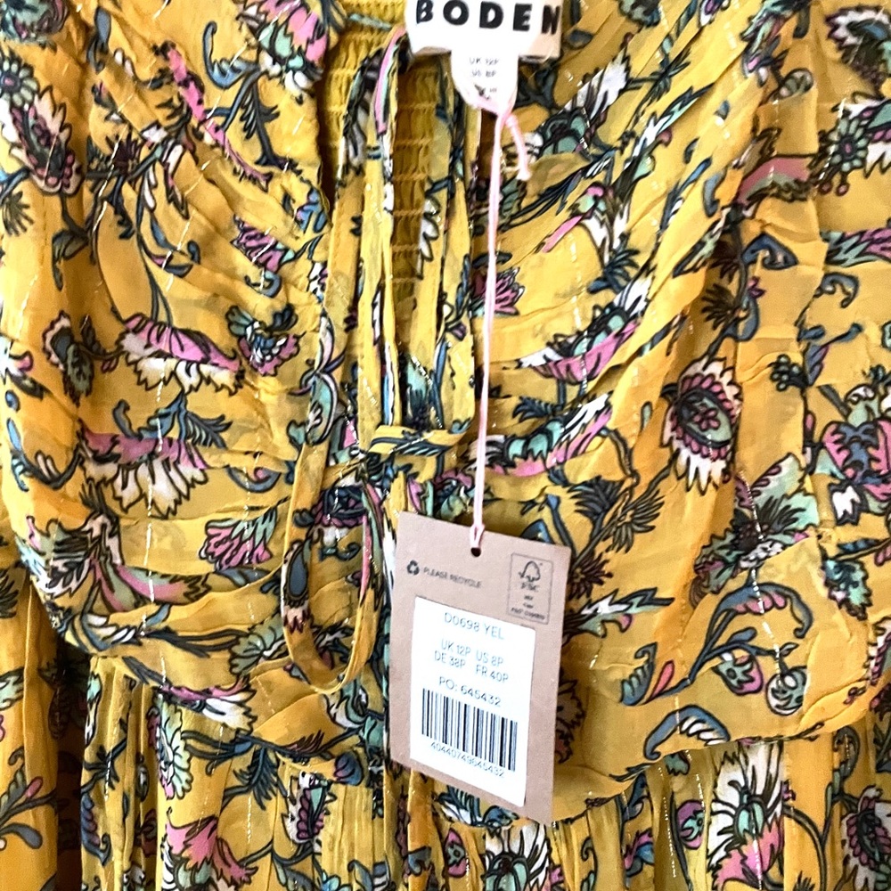 Boden Floral Dress - Mustard Yellow - Picture 3 of 7